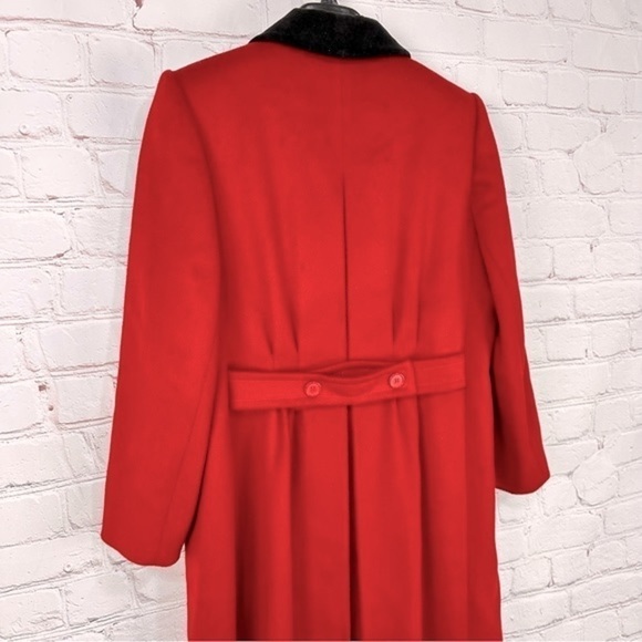 Vintage Bert Newman Jacket Womens 12P Red Black Double Breasted Long Pea Coat - Picture 1 of 15